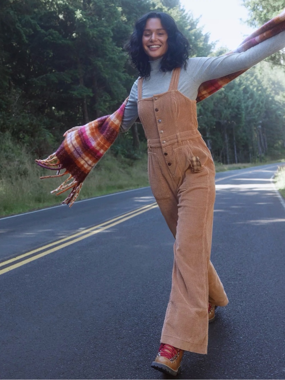 Aerie Brown Corduroy Kick Flare Overalls Y2K Western Cabin Medium